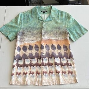 Express Green and Tan Casual Button Down Shirt